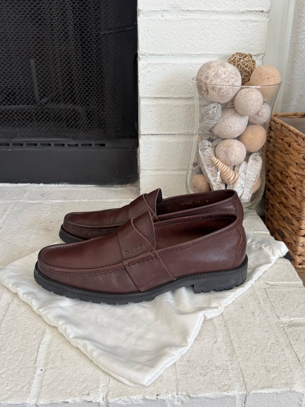 Gucci Men’s Brown Leather Lug Sole Penny Loafers Size 11 Made in Italy - Picture 1 of 10